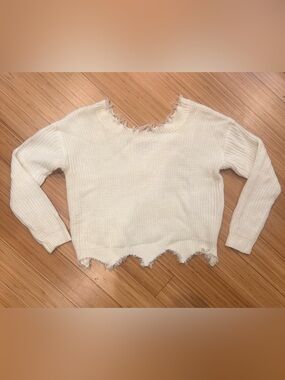 NWOT Distressed Ivory Knit Sweater